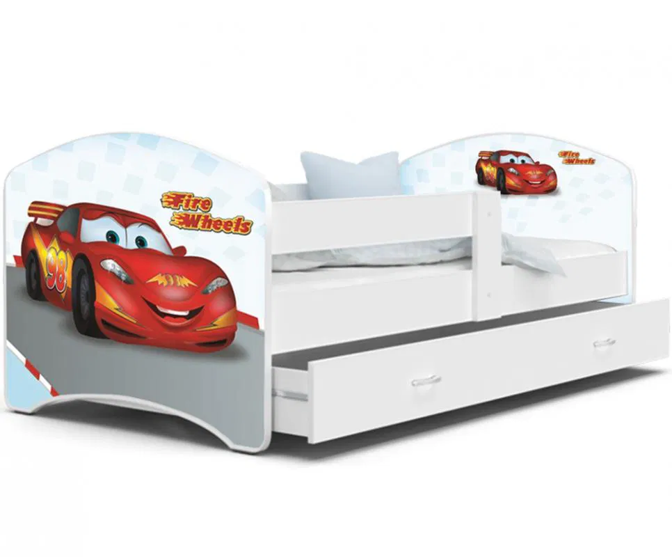 Pohádková postel LUCKY 160x80 Bílá FIRE WHEELS 43L