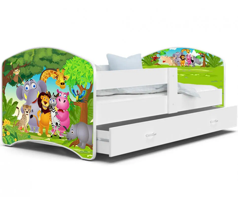 Pohádková postel LUCKY 200x90 Bílá ZVÍŘÁTKA 34L
