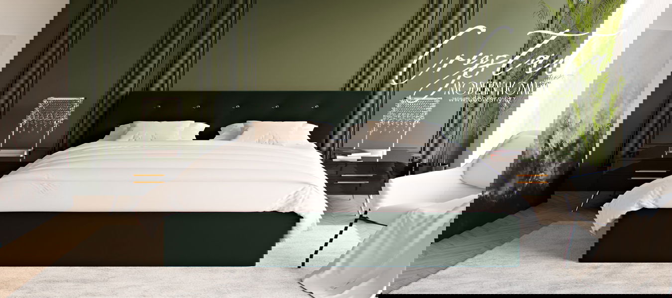 Čalúnená posteľ CRYSTAL tmavo zelená 160x200 s dreveným roštom