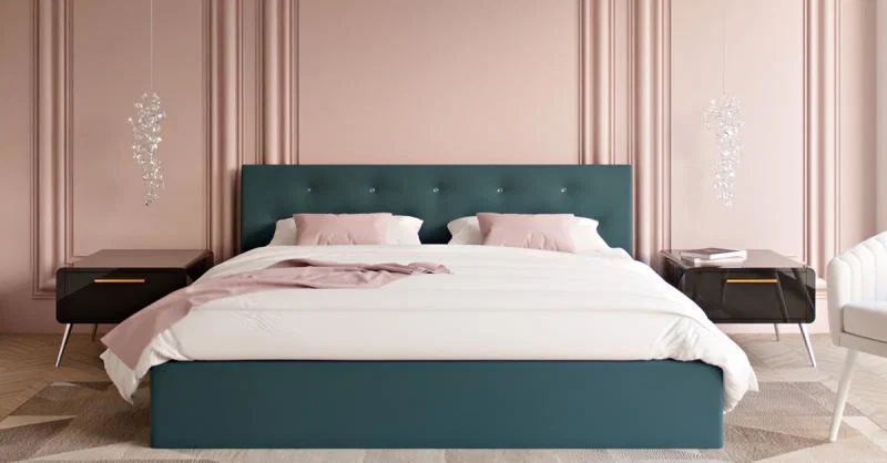 Čalouněná postel CRYSTAL tyrkysová 180x200 s dřevěným roštem