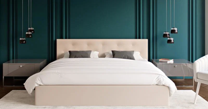 Luxusní manželská postel CRYSTAL krémová 160x200 s dřevěným roštem