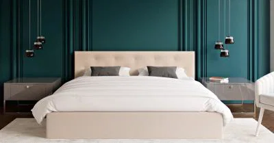 Čalouněná postel CRYSTAL krémová 180x200 s dřevěným roštem