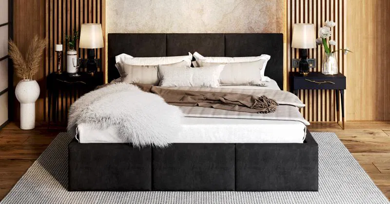 Čalouněná postel AMBER 160x200 Černá Trinity dřevěný rošt