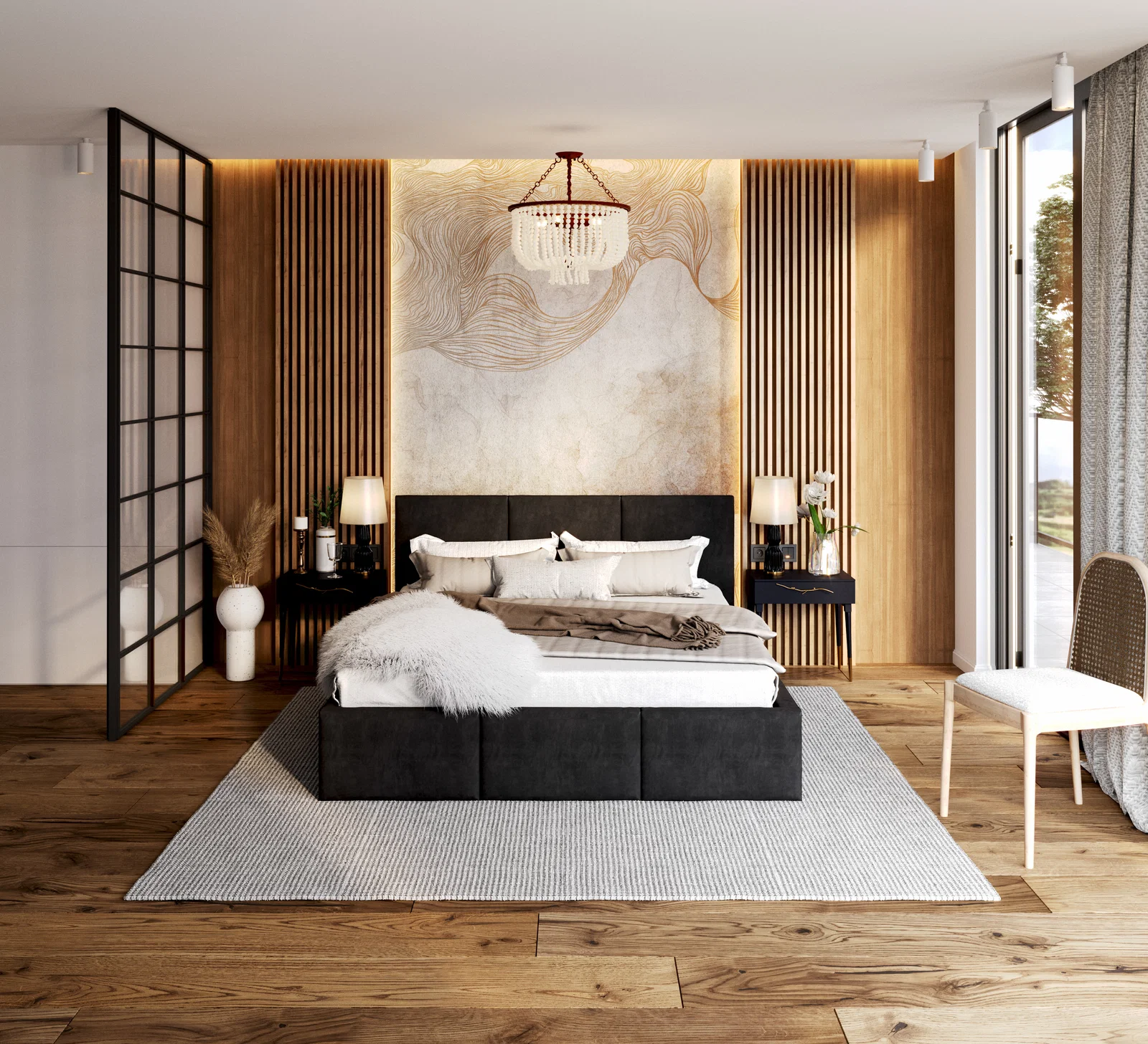 Čalouněná postel AMBER 140x200 Černá Trinity s úložným prostorem dřevěný rošt