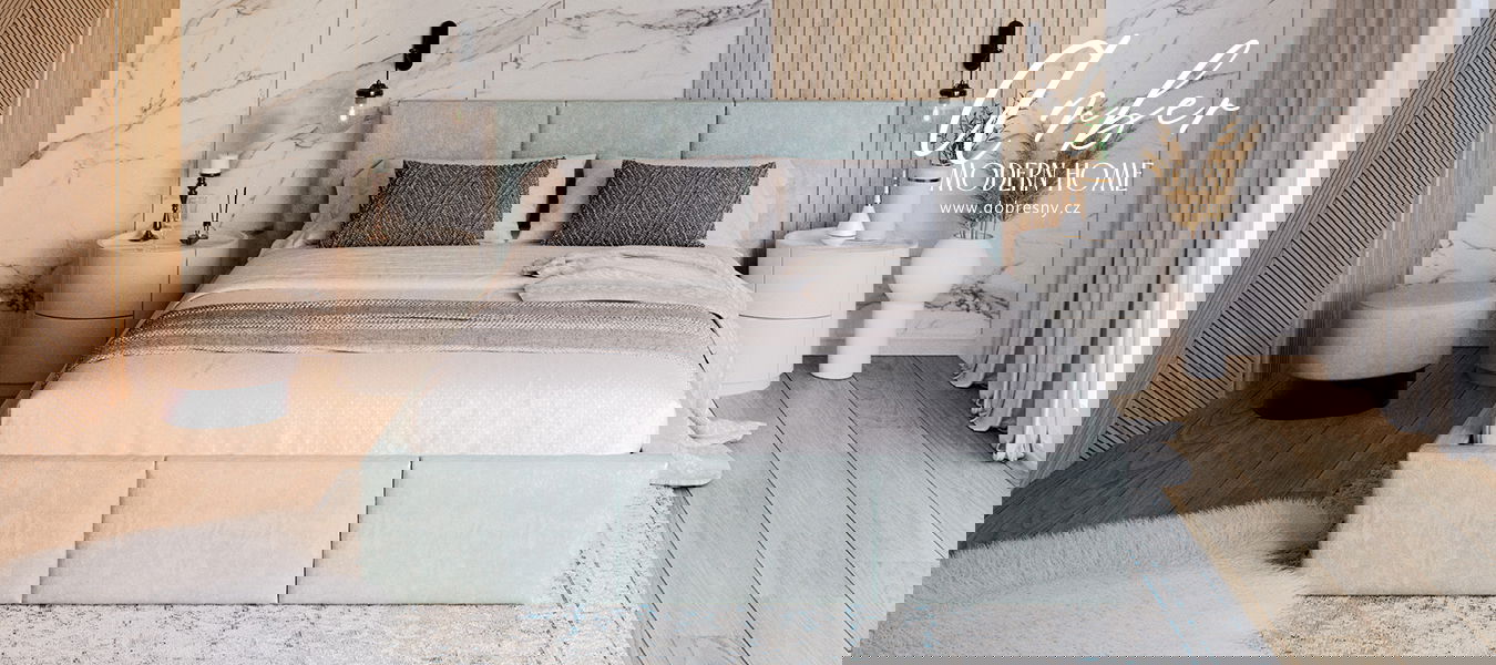 Čalúnená posteľ AMBER 90x200 Mätová Trinity s úložným priestorom a kovovým roštom