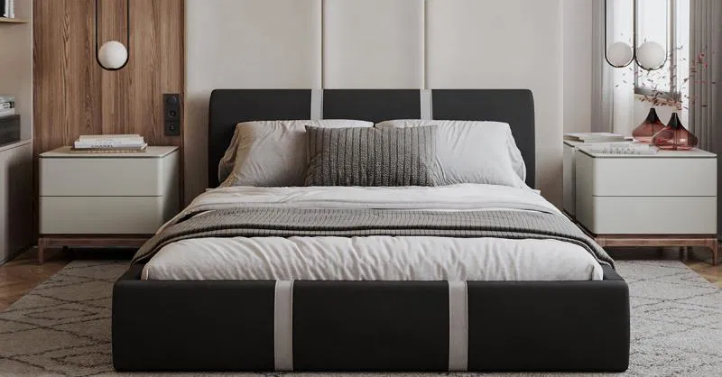 Čalouněná postel PLATINUM černá bílá 180x200 Trinity s dřevěným roštem