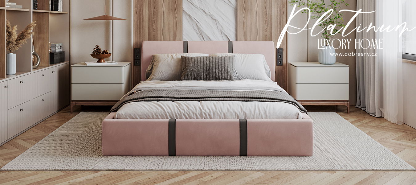 Čalúnená posteľ PLATINUM fialová biela 180x200 Trinity s dreveným roštom