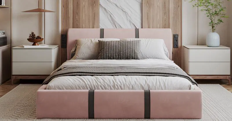 Čalouněná postel PLATINUM růžová bílá 180x200 Trinity s dřevěným roštem