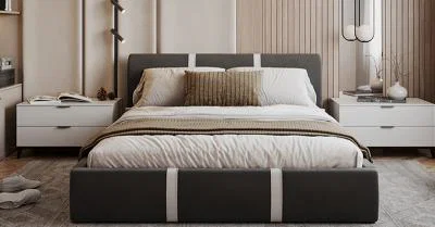 Čalouněná postel PLATINUM grafit bílá 180x200 Trinity s dřevěným roštem