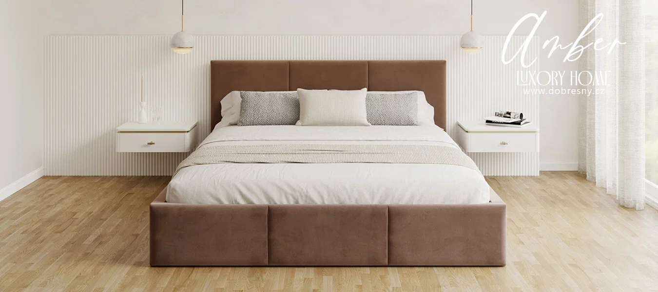 Čalouněná postel AMBER 140x200 Hnědá Trinity s úložným prostorem dřevěný rošt