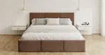 Čalouněná postel AMBER 140x200 Hnědá Trinity s úložným prostorem dřevěný rošt
