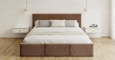 Čalouněná postel AMBER 140x200 Hnědá Trinity s úložným prostorem dřevěný rošt