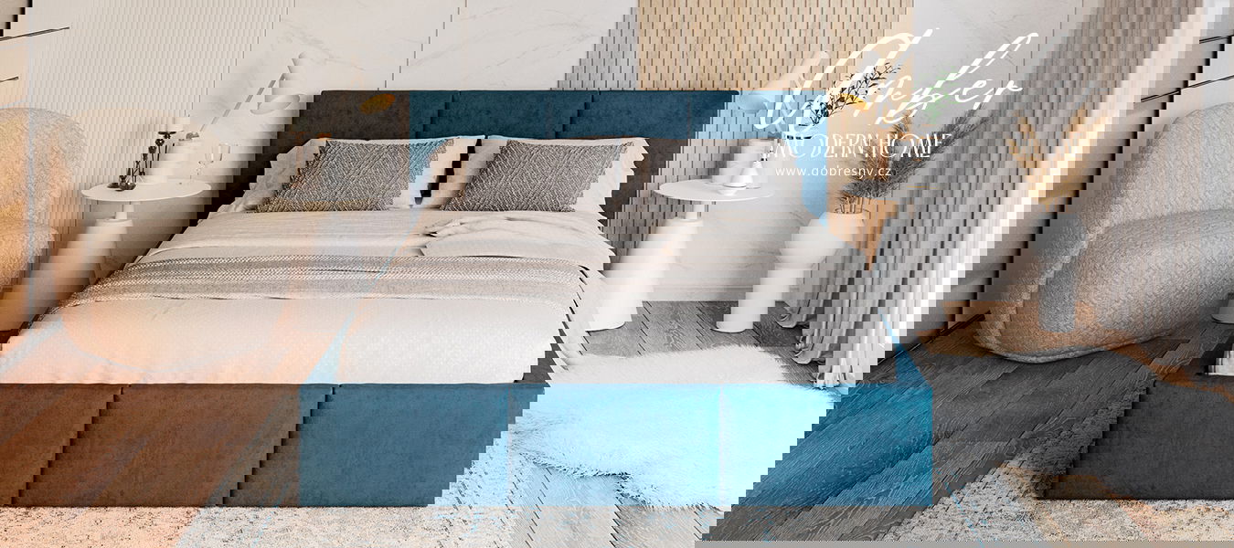 Čalúnená posteľ AMBER 140x200 Tyrkysová Trinity s úložným priestorom a kovovým roštom