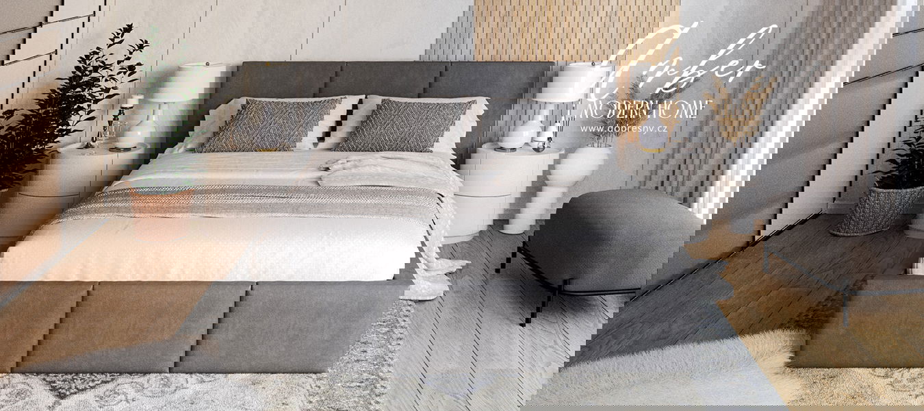 Čalúnená posteľ AMBER 160x200 Grafit Trinity s úložným priestorom a dreveným roštom