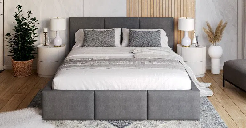 Čalouněná postel AMBER 160x200 Grafit Trinity s úložným prostorem dřevěný rošt