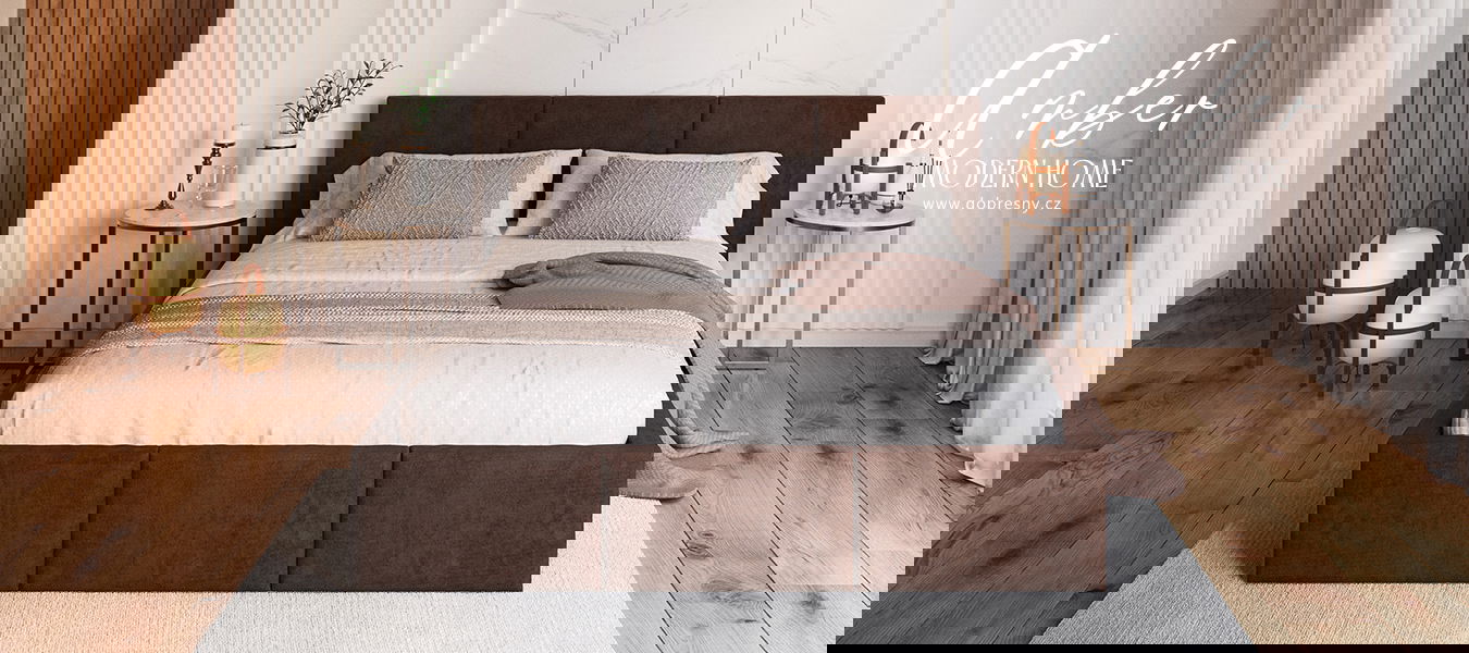 Čalúnená posteľ AMBER 160x200 Hnedá Trinity s úložným priestorom a dreveným roštom