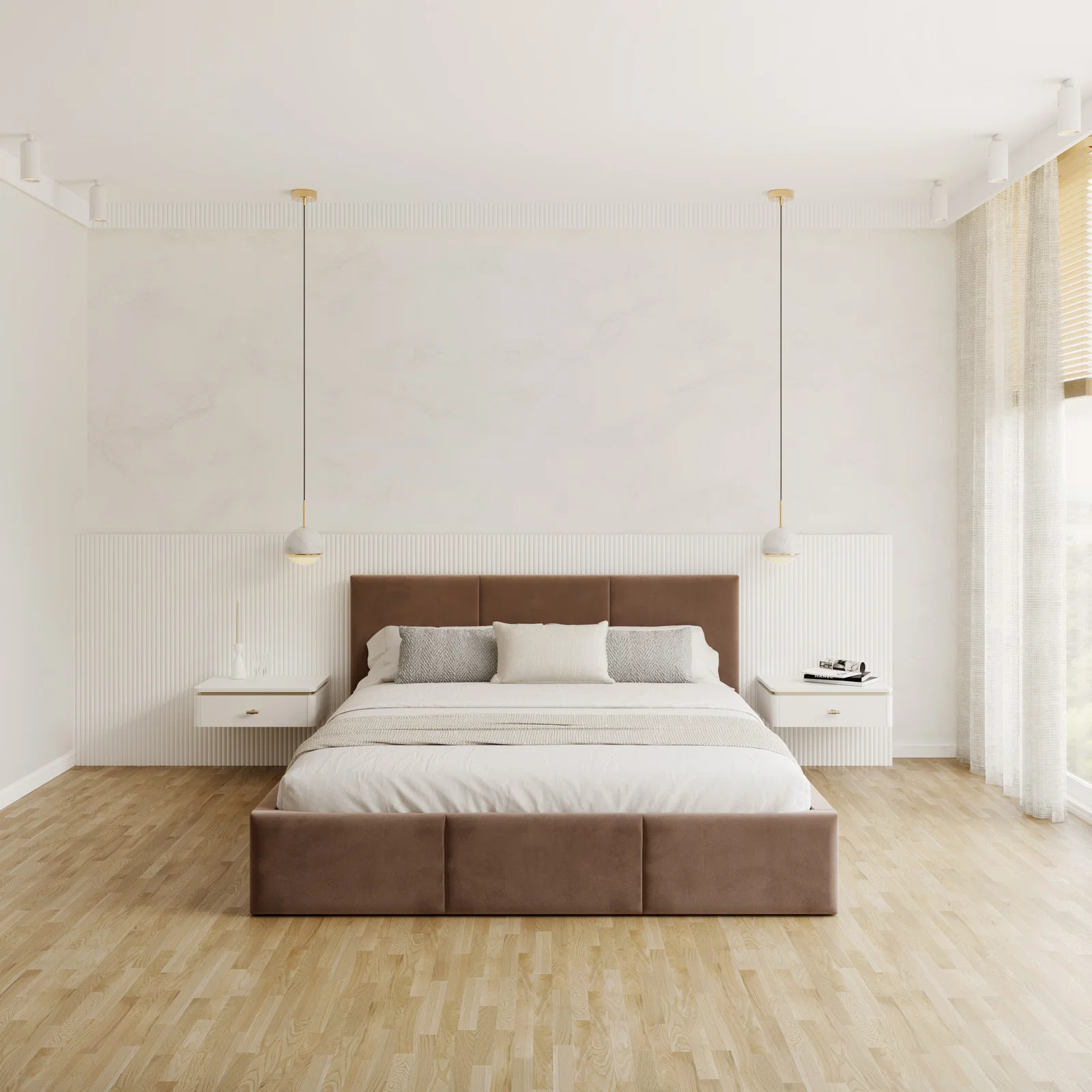 Čalouněná postel AMBER 160x200 Hnědá Trinity s úložným prostorem dřevěný rošt