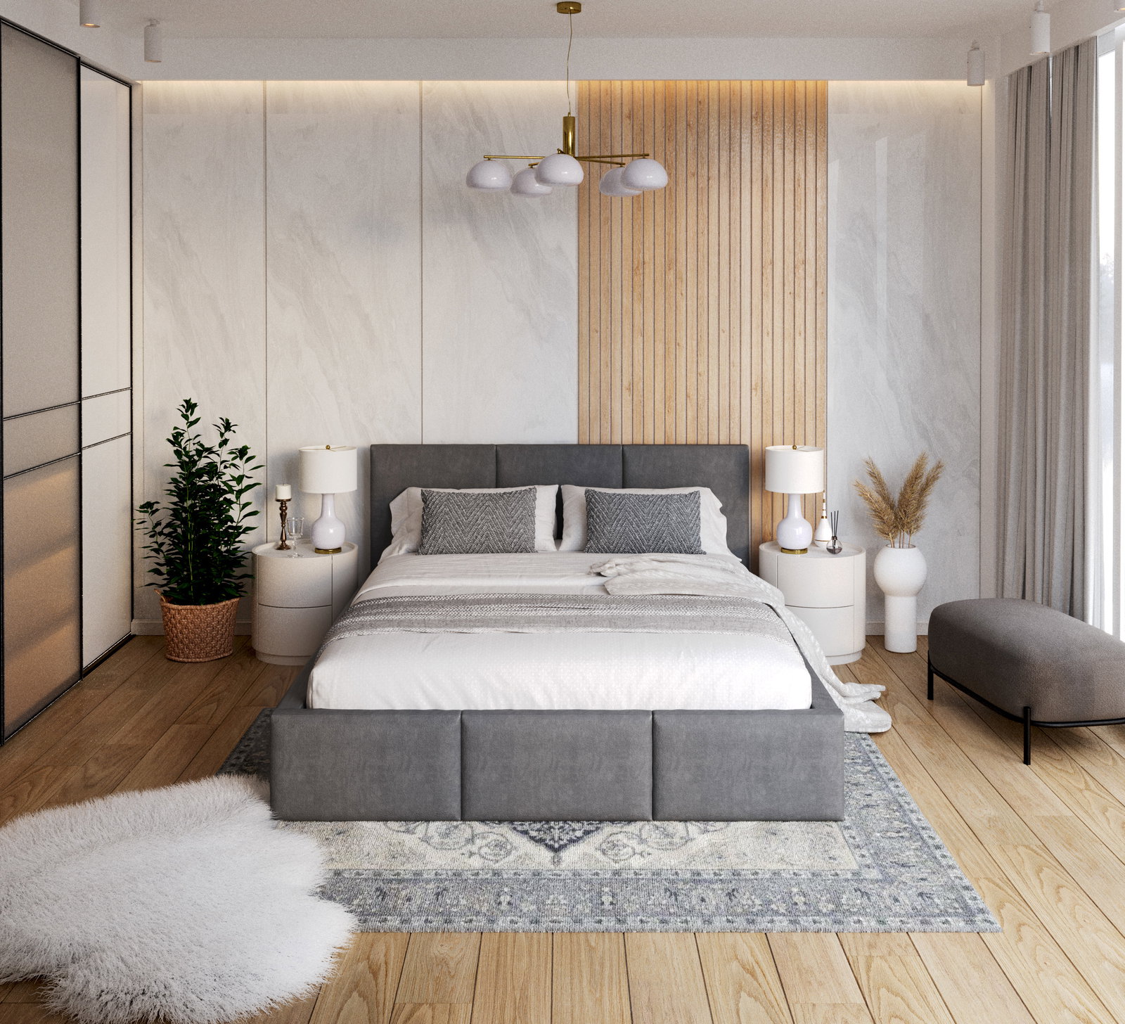 Čalúnená posteľ AMBER 180x200 Grafit Trinity s úložným priestorom a dreveným roštom