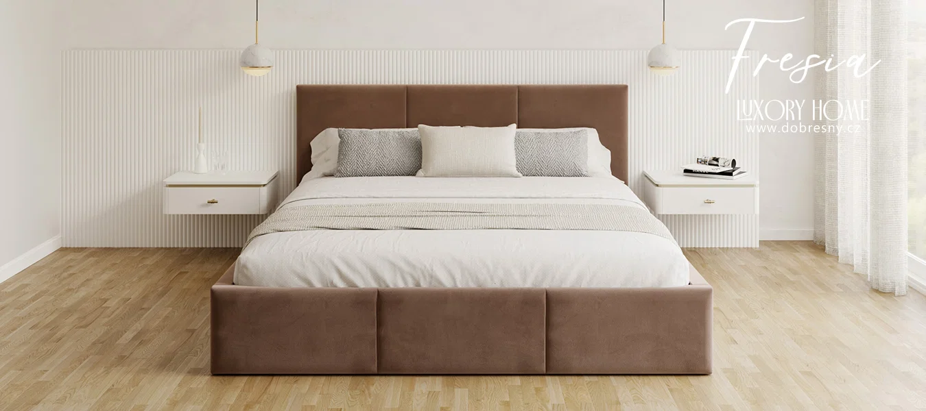 Čalouněná postel AMBER 180x200 Hnědá Trinity s úložným prostorem dřevěný rošt