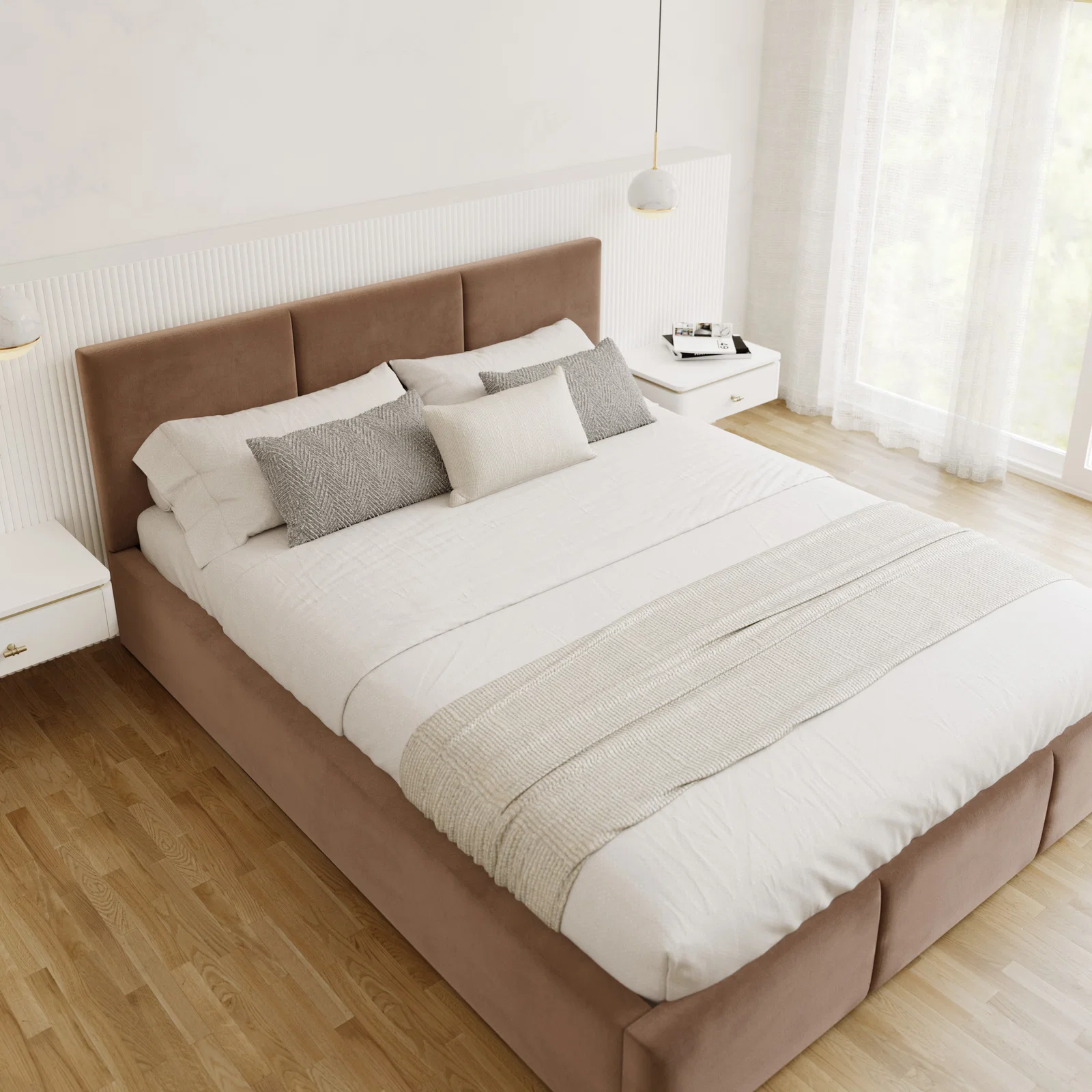 Čalouněná postel AMBER 180x200 Hnědá Trinity s úložným prostorem dřevěný rošt
