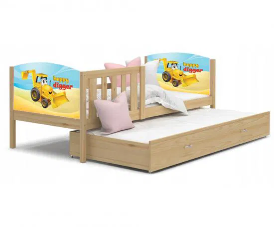 Dětská postel TAMI P2 80x190 cm v provedení borovice s motivem bagr