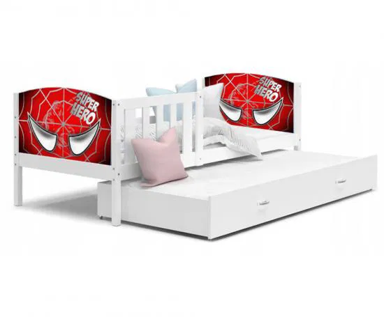 Dětská postel TAMI P2 80x190 cm v bílé barvě s motivem superhrdiny