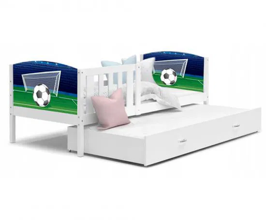 Dětská postel TAMI P2 80x190 cm v bílé barvě s motivem fotbal. míče s brankou