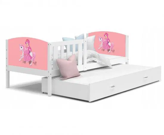 Dětská postel TAMI P2 90x200 cm v bílé barvě s motivem princezny