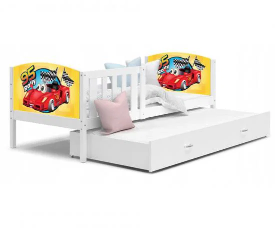 Dětská postel TAMI P2 90x200 cm v bílé barvě s motivem formule