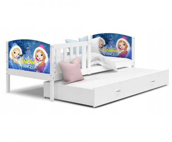 Dětská postel TAMI P2 90x200 cm v bílé barvě s motivem snězných princezen