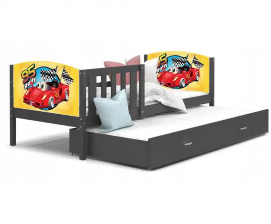 Dětská postel TAMI P2 90x200 cm v šedé barvě s motivem formule