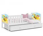 Dětská postel TAMI P 80x160 cm v bílé barvě s motivem bagr