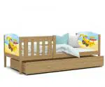Dětská postel TAMI P 80x160 cm v borovicovém provedení s motivem bagr