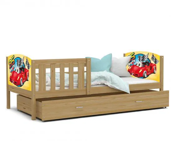 Dětská postel TAMI P 80x160 cm v borovicovém provedení s motivem formule