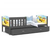Dětská postel TAMI P 80x160 cm v šedé barvě s motivem bagr