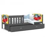 Dětská postel TAMI P 80x190 cm v šedé barvě s motivem formule