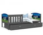 Dětská postel TAMI P 90x200 cm v šedé barvě s motivem fotbal.míče a branky