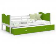 Dětská postel MAX P2 80x190 cm s bílou konstrukcí v zelené barvě s motivem vláčku