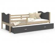 Dětská postel MAX P2 80x190 cm s borovicovou konstrukcí v šedé barvě s motivem vláčku