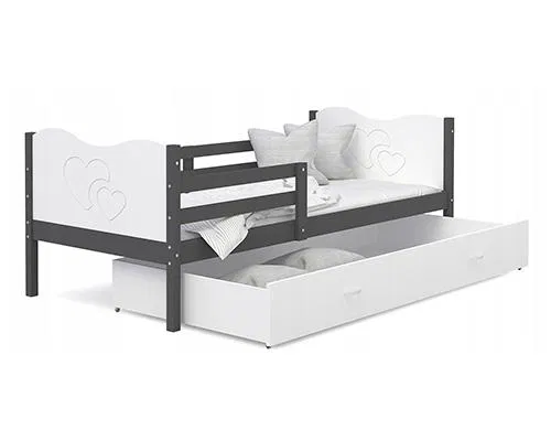 Dětská postel MAX P 80x190cm s šedou konstrukcí v bílé barvě s motivem srdíček