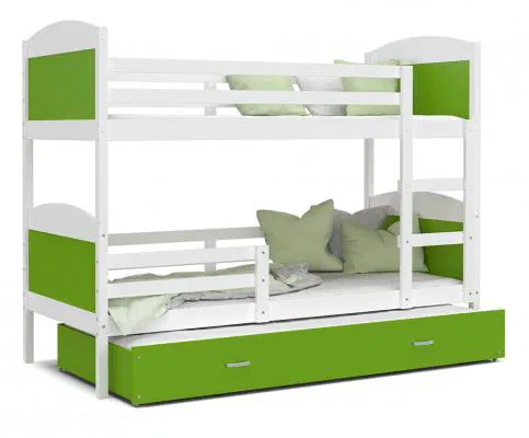 Dětská patrová postel MATYAS 3 80x190 cm s bílou konstrukcí v zelené barvě s přistýlkou