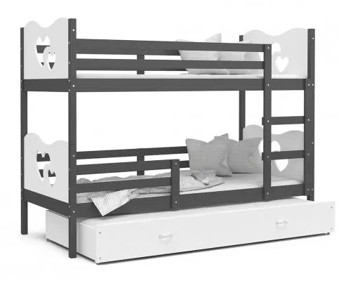 Dětská patrová postel MAX 3 90x200 cm s šedou konstrukcí v bíle barvě se srdíčky