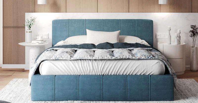 Čalouněná postel FLORIDA 140x200 s kovovým zdvižným roštem TYRKYSOVÁ