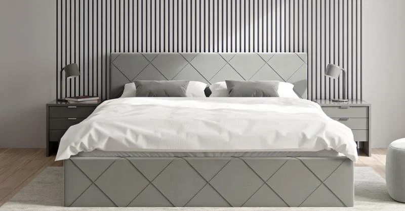 Čalouněná postel CARO 90x200 s kovovým zdvižným roštem ŠEDÁ