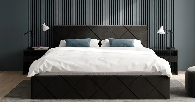 Čalouněná postel CARO 140x200 s kovovým zdvižným roštem ČERNÁ