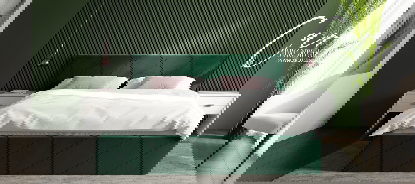 Čalúnená posteľ CARO 140x200 s kovovým zdvižným roštom ZELENA