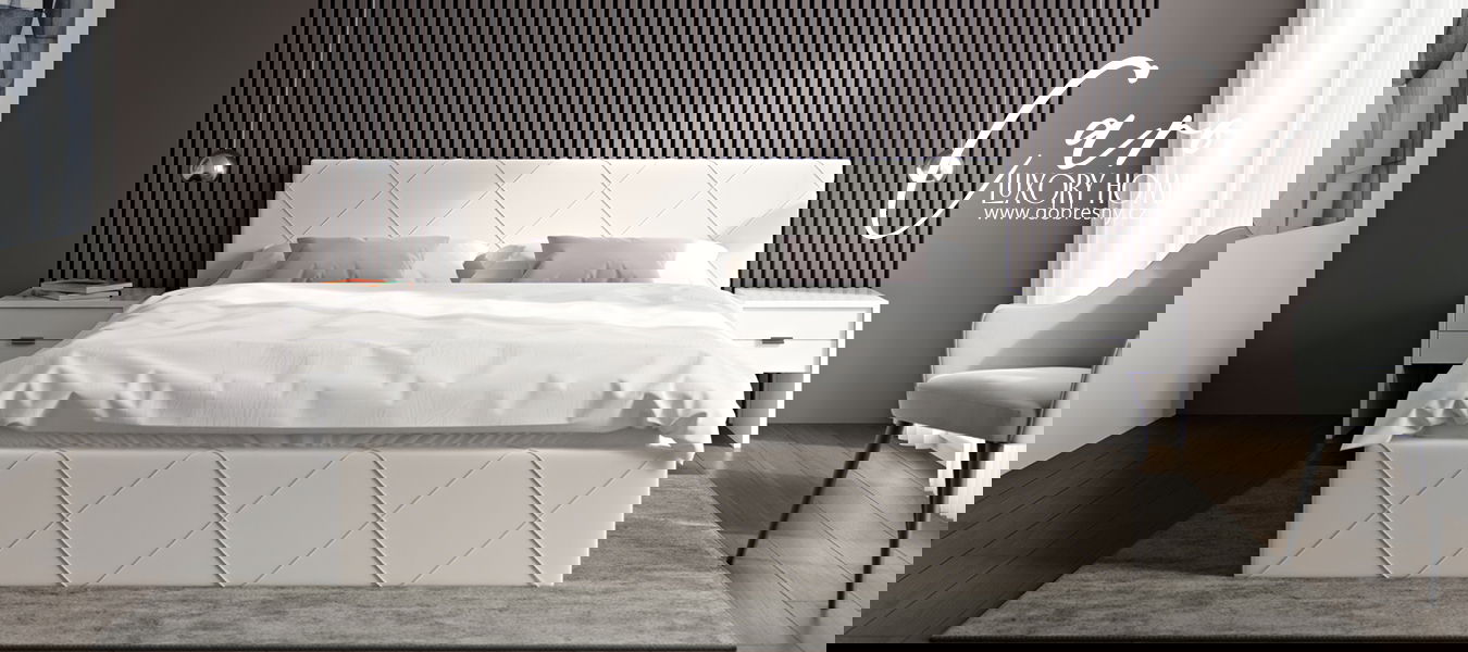 Čalúnená posteľ CARO 160x200 s kovovým zdvižným roštom BIELA