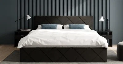 Čalouněná postel CARO 160x200 s kovovým zdvižným roštem ČERNÁ