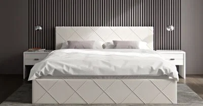 Čalouněná postel CARO 180x200 s kovovým zdvižným roštem BÍLÁ