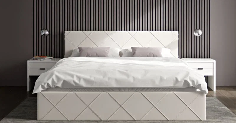 Čalouněná postel CARO 180x200 s kovovým zdvižným roštem BÍLÁ